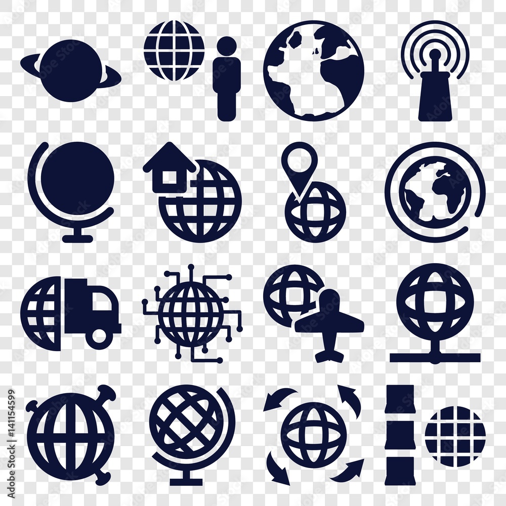 Wall mural Set of 16 globe filled icons - Wall murals