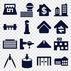 Set of 16 architecture filled icons
