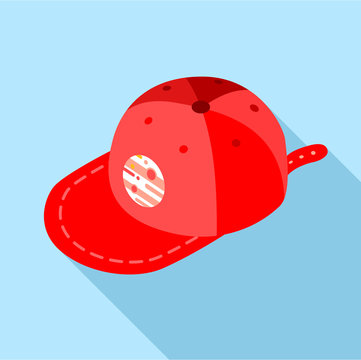 Red baseball cap icon, flat style