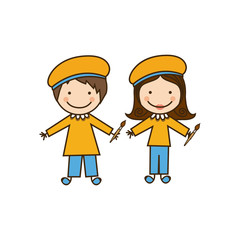 colorful caricature couple painters costume vector illustration