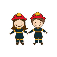colorful caricature couple firefighters costume vector illustration