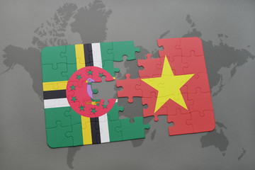puzzle with the national flag of dominica and vietnam on a world map