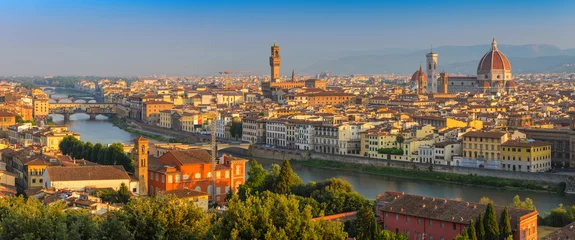 Poster De skyline van de stad van het panorama van Florence, Florence, Italië © Noppasinw