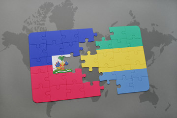 puzzle with the national flag of haiti and gabon on a world map