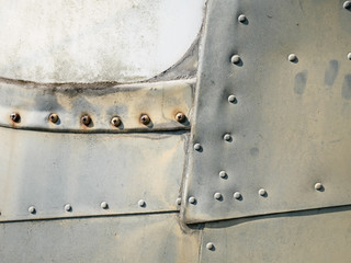 Detail and closeup of old army plane rivets