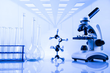 Microscope in medical laboratory glassware