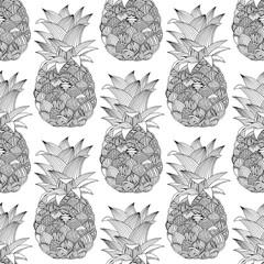 Seamless pattern. Artistic pineapple