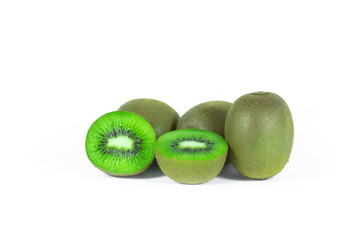 Fresh kiwi fruit sliced segments isolated on white background with clipping path.