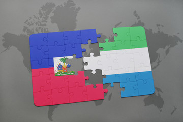 puzzle with the national flag of haiti and sierra leone on a world map