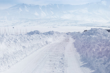 Road in the snow in the foothills