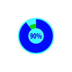 Chart 90 percent, pie graph. Vector illustration
