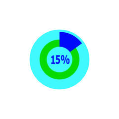 Chart 15 percent, pie graph. Vector illustration