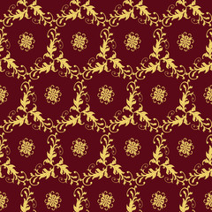 Floral pattern. baroque, damask. Gold and vinous ornament Seamless background for textile, manufacturing, wallpapers, print wrap