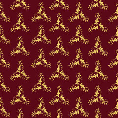 Floral pattern. baroque, damask. Gold and vinous ornament Seamless background for textile, manufacturing, wallpapers, print wrap