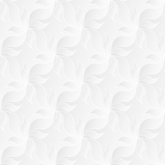 Neutral white texture. Decorative background with 3d pleated paper effect. Vector seamless repeating pattern with floral elements.