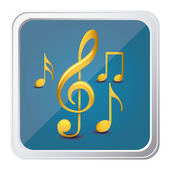 button of sets musical notes in yellow with background blue vector illustration