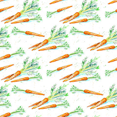 Fototapety  Kwiatowy wzór marchewki. Obraz warzyw. Ilustracja akwarela. Białe tło.