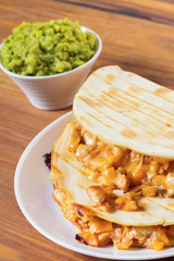 Quesadilla with guacamole sauce