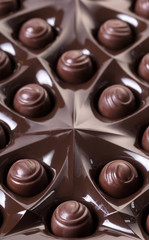chocolate candies in a box close-up