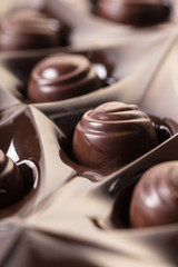 chocolate candies in a box close-up