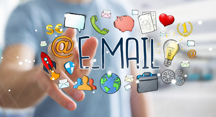 Businessman using manuscript contact text