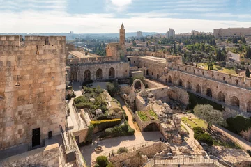 Poster Aerial view to ancient Jerusalem Citadel and theTower of David, near the Jaffa Gate in Old City of Jerusalem, Israel. © lucky-photo