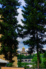 TBILISI, GEORGIA - MAY 21, 2016: View of the Holy Trinity Cathedral Tsminda Sameba in Tbilisi, Georgia.