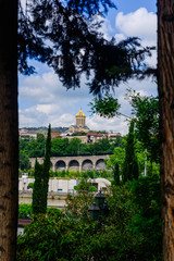 TBILISI, GEORGIA - MAY 21, 2016: View of the Holy Trinity Cathedral Tsminda Sameba in Tbilisi, Georgia.