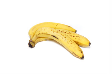 Ripe yellow bananas on white background