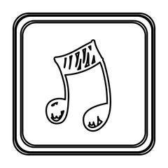 monochrome contour with button of musical note hand drawn vector illustration