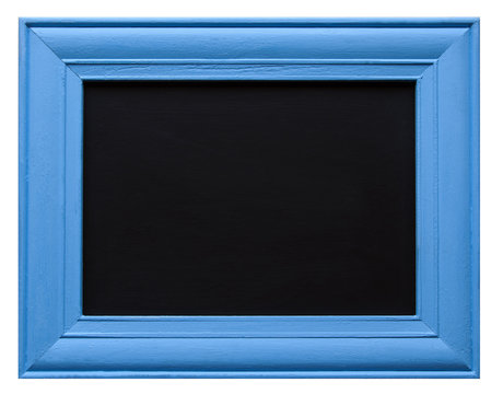 Blue picture frame with blackboard inner, isolated on white background.