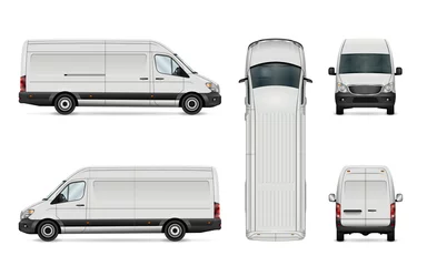 Foto op Plexiglas White van vector illustration. Isolated commercial vehicle on white background. All layers and groups well organized for easy editing. View from side, back, front and top. © Yuri Schmidt