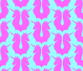 2 Headed Unicorn Emblem Seamless Surface Patterns With Blue Background