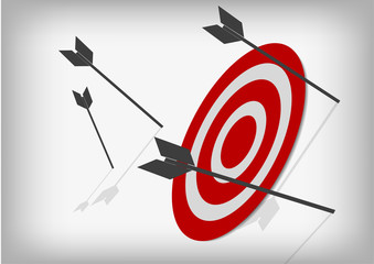 Vector : Archery targets and missed arrows on gray background
