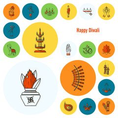 Diwali. Indian Festival Icons