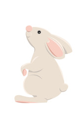 Cute gray bunny looking left. Vector illustration, isolated on white background