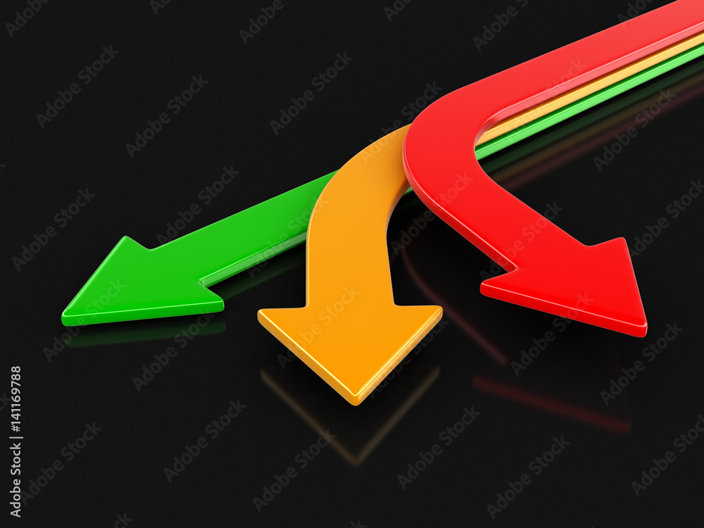 Poster 3d image of arrows in three directions. image with clipping path