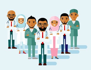 Set of  arab medical people, muslim doctor. 
 Vector illustration diversity practitioner, physician, nurse.
