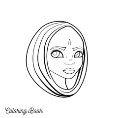 Coloring book with cartoon girl in cape and drop on forehead