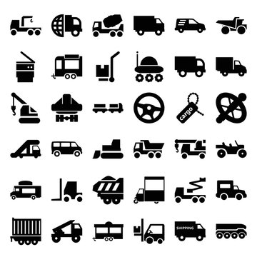 Set of 36 truck filled icons