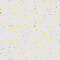 Gold circle seamless pattern. Abstract gold geometric modern background.Gold dots. Vector illustration. Shiny backdrop. Texture of gold foil. Art deco style. Polka dots, confetti. - 141172785