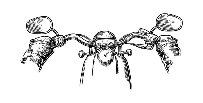 Fototapeta Biker driving motorcycle rides. First-person view