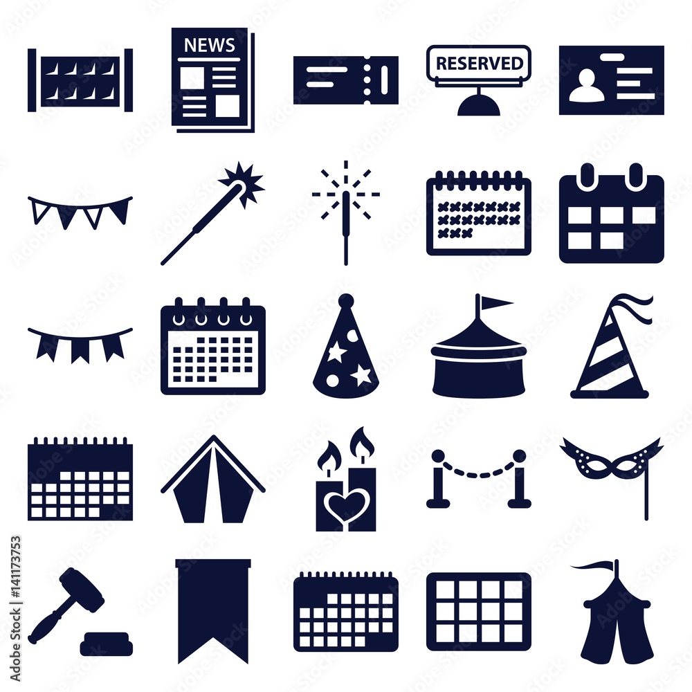 Poster set of 25 event filled icons