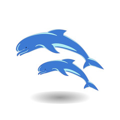 Two dolphins jumping icon. Vector illustration isolated.