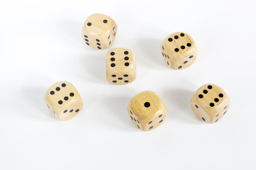 Wooden six sides dices, isolated