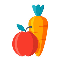 Carrot and red apple, vector illustration in flat style