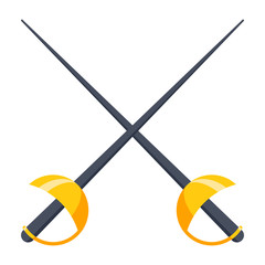 Fencing, two crossed sword, vector illustration in flat style