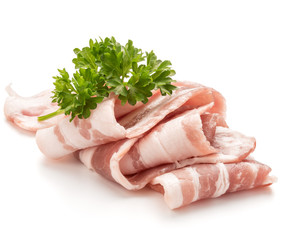  sliced bacon and parsley leaves isolated on white background cutout