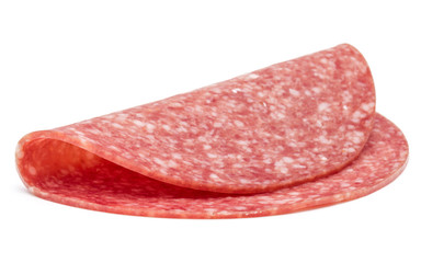 Salami smoked sausage slices isolated on white background