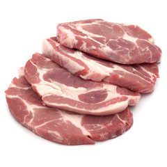 Raw pork chop meat isolated on white background cutout